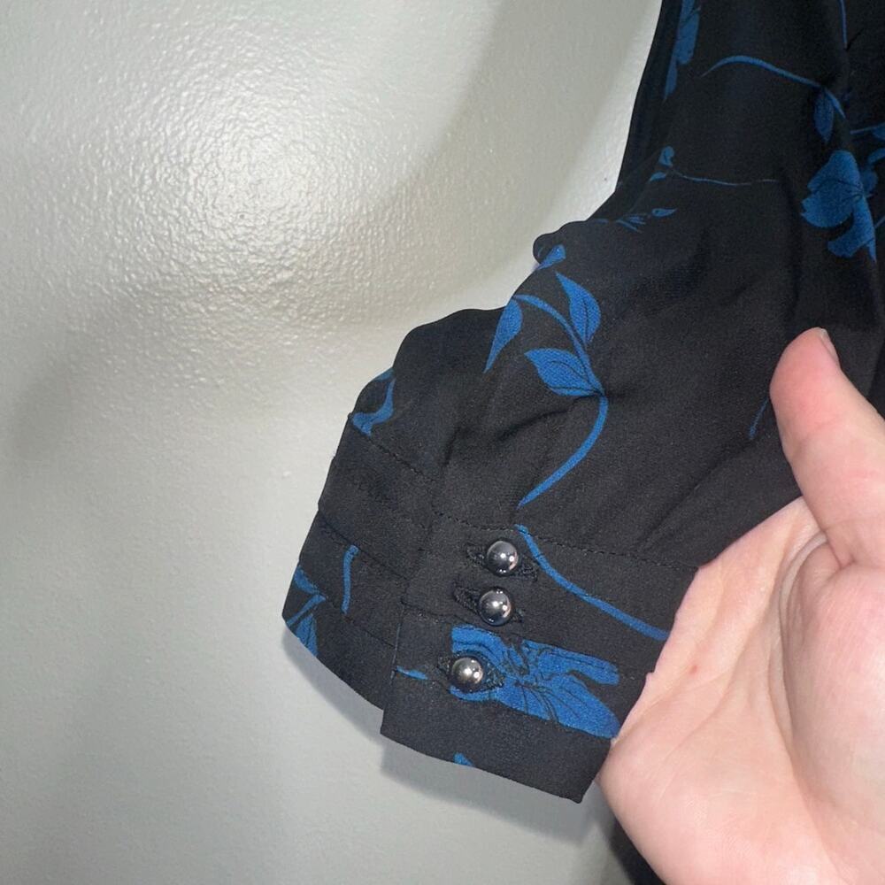 Parker Fulton Stems Long Sleeve Black & Blue Silk Blend Dress Medium - Picture 5 of 7